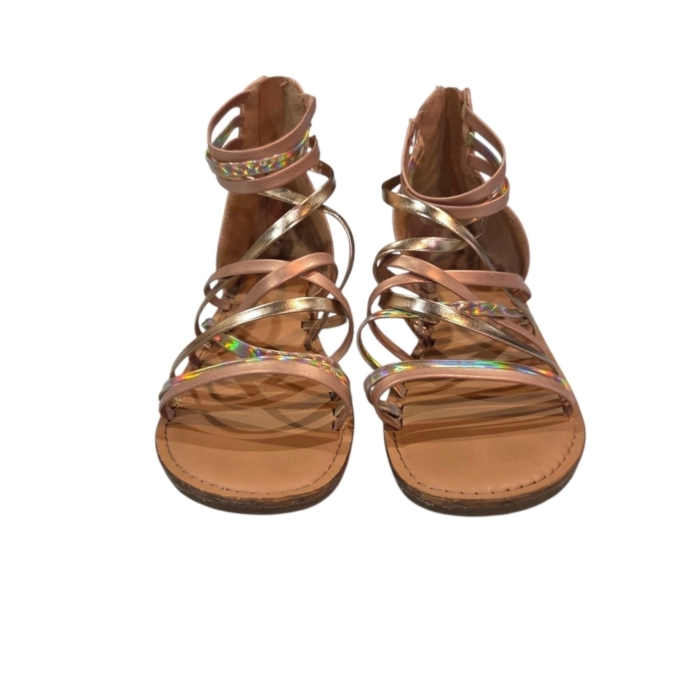 Girls Strappy Gladiator Flat Sandals Metallic Bohemiam Y2K Futuristic Size 3